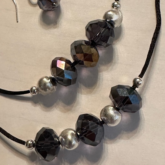 ARTISAN Dark Crystal and Silver Beads Adjustable Two Necklace Set With Earrings - Picture 6 of 9